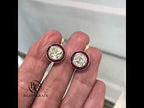 Luxury Jewelry Bezel Halo Round Cut White & Ruby Sapphire Stud Earrings For Women