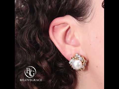 Luxury Jewelry Two Tone Round Cut Pearl Stud Earrings For Women