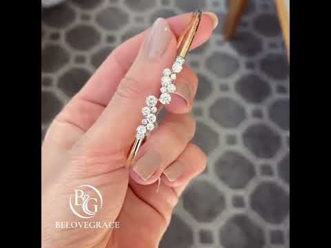 Luxury Jewelry Yellow Gold Round Cut White Sapphire Bangle Bracelet For Women