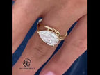 Unique Design Golden Solitaire Split Shank Pear Cut White Sapphire Engagement Rings