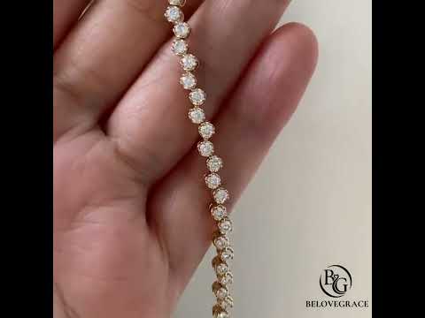 Classic Round Cut Yellow Gold Pavé Cluster Tennis Bracelet For Women