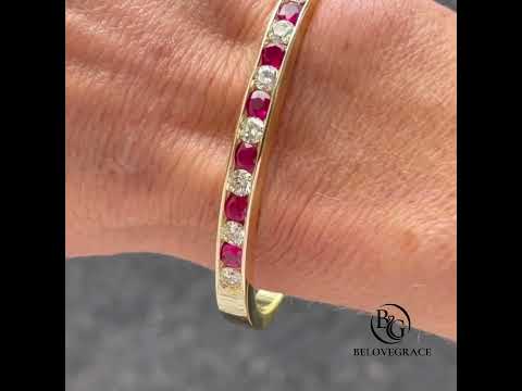 Luxury Jewelry Classic Golden Channel Setting Cushion & Round Cut Ruby White Sapphire Bangle Bracelet For Women