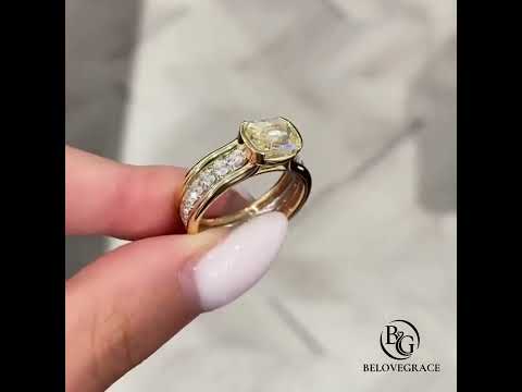 Elegant Bezel Cushion Cut Canary Moissanite Engagement Ring In Yellow Gold