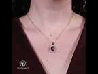 Vintage Two Tone Halo Oval Cut Amethyst & White Sapphire Pendant Neklace For Women