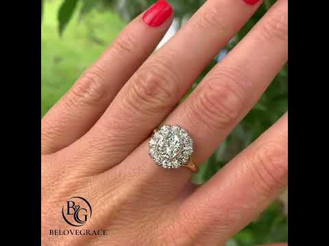 Luxury Jewelry Two Tone Halo Cushion Cut White Sapphire Cluster Engagement Ring