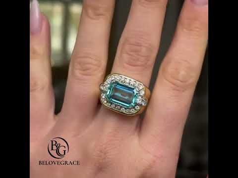 Luxury Jewelry Two Tone Antique Design Emerald Cut Aquamarine Sapphire Engagement Rings