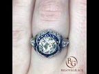 Art Deco Milgrain Brilliant Cut Blue Sapphire Engagement Ring For Women