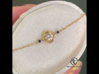 Classic Bezel Round Cut White & Blue Sapphire Gold Chain Bracelet For Women