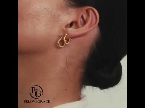 Horseshoe Design Yellow Gold Round Cut White & Blue Sapphire Hoop Earrings For Women