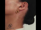 Horseshoe Design Yellow Gold Round Cut White & Blue Sapphire Hoop Earrings For Women