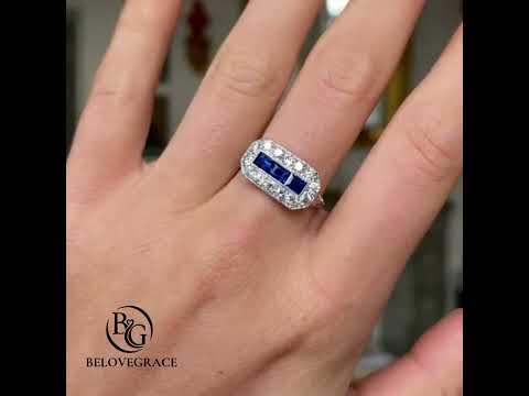 Luxury Jewelry Art Deco Halo Baguette & Round Cut Blue & White Sapphire Half Eternity Wedding Band For Women