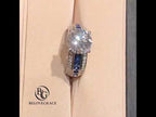 Luxury Jewelry Three Row Round & Asscher Cut White & Blue Sapphire Engagement Rings