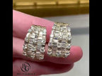Multi Row Yellow Gold Baguette & Round Cut White Sapphire Hoop Earrings For Women
