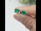 Bezel Setting Asscher Cut Emerald Sapphire Stud Earrings For Women In Gold