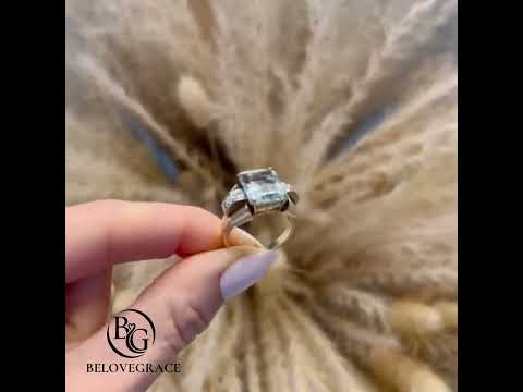 Vintage Yellow Gold Emerald Cut Aquamarine Sapphire Engagement Ring