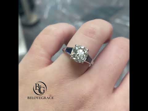 Luxury Jewelry Classic Three Stone Cushion Cut White & Blue Sapphire Engagement Ring