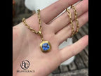 Fashion Solitaire Yellow Gold Bezel Cushion Cut Blue Sapphire Pendant Necklace For Women
