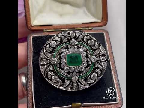 Art Deco Emerald Cut Emerald & White Sapphire Brooch