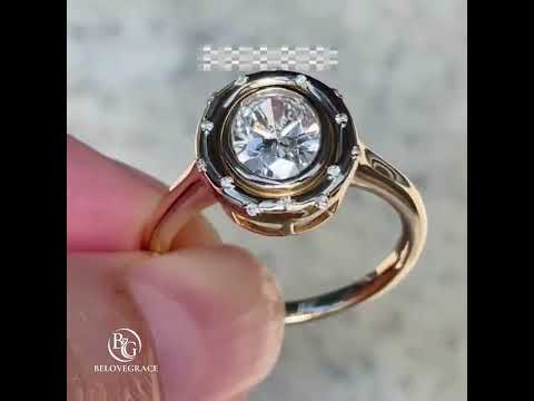 Luxury Jewelry Yellow Gold Halo Bezel Oval Cut White Sapphire Engagement Ring