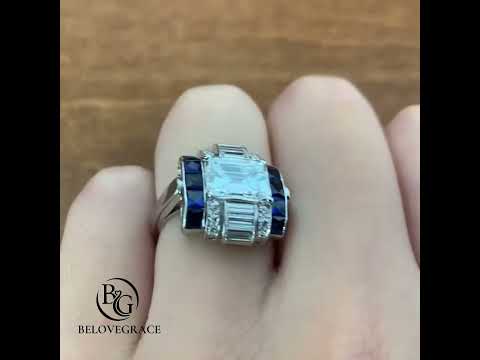 Luxury Jewelry Unique Design Art Deco Emerald Cut White Sapphire Engagement Rings