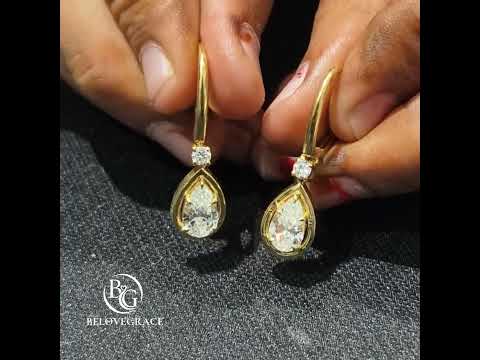 Luxury Jewelry Golden Halo Pear Cut White Sapphire Drop Earrings For Women