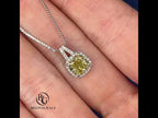 Luxury Jewelry Halo Radiant Cut Canary Sapphire Pendant Necklace For Women