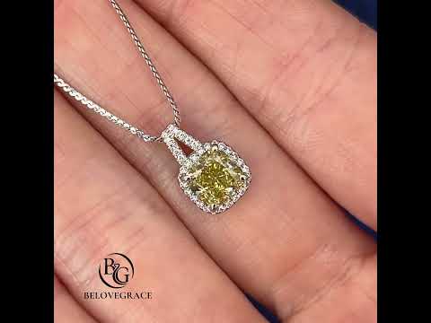 Luxury Jewelry Halo Radiant Cut Canary Sapphire Pendant Necklace For Women