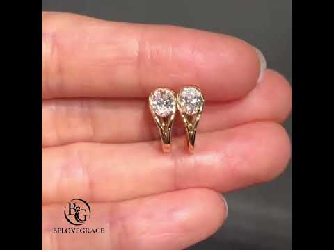 Fashion Yellow Gold Solitaire Oval Cut White Sapphire Hoop Earrings For Women