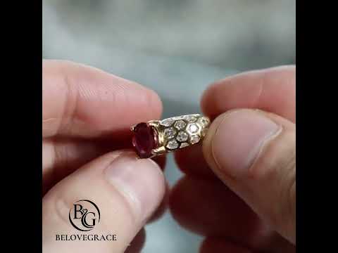 Accented Design Yellow Gold Oval Cut Ruby Sapphire Engagement Ring