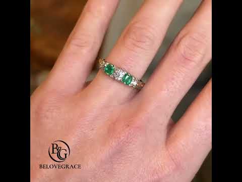Luxury Jewelry Golden Round & Emerald Cut Emerald & White Sapphire Half Eternity Wedding Band For Women