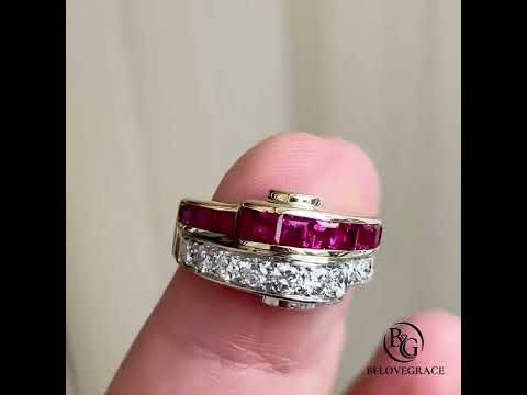 Vintage Layered Asscher Cut Ruby Sapphire Stackable Band Ring