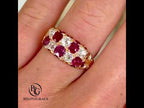Luxury Jewelry Vintage Design Golden Cushion Cut Ruby & White Sapphire Half Eternity Wedding Band For Women
