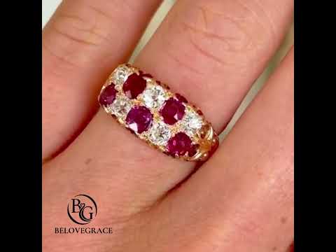 Luxury Jewelry Vintage Design Golden Cushion Cut Ruby & White Sapphire Half Eternity Wedding Band For Women