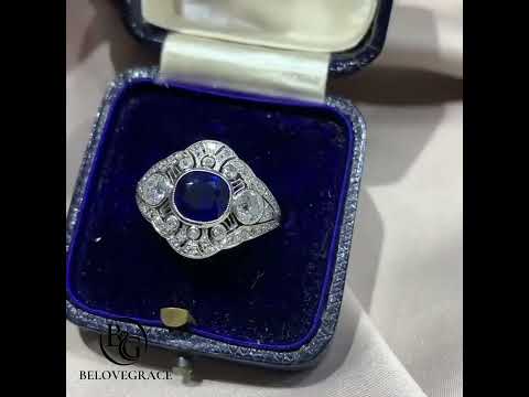 Luxury Jewelry Vintage Halo Cushion Cut Blue Sapphire Engagement Rings