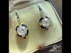 Art Deco White Sapphire Cushion Cut Yellow Gold Drop Earrings For Women
