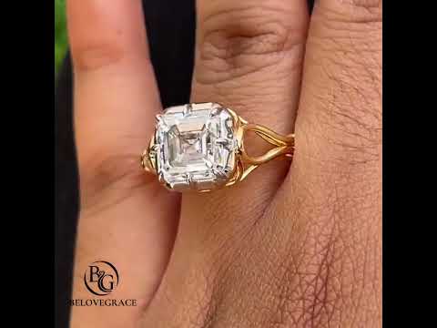 Solitaire Two Tone Vintage Asscher Cut White Sapphire Engagement Ring