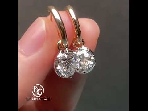 Solitaire Yellow Gold Round Cut White Sapphire Drop Earrings For Women
