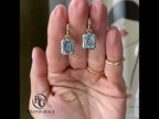 Classic Two Tone Emerald Cut Aquamarine Sapphire Drop Earrings For Women