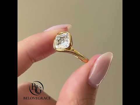 Solitaire Yellow Gold Bezel Asscher Cut White Sapphire Engagement Ring
