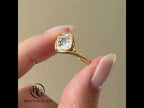Solitaire Yellow Gold Bezel Asscher Cut White Sapphire Engagement Ring