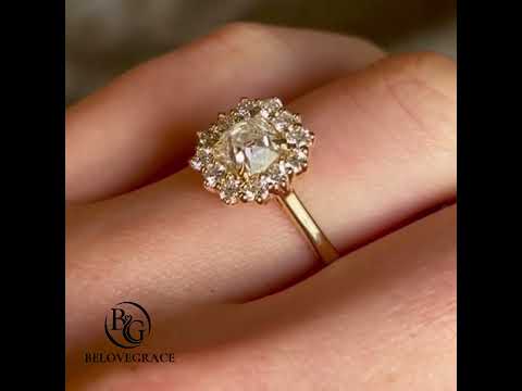 Luxury Jewelry Classic Golden Halo Cushion Cut White Sapphire Engagement Rings