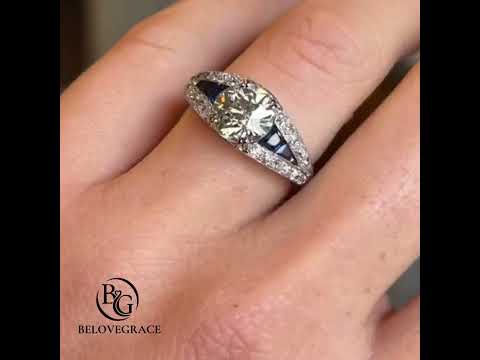 Luxury Jewelry Art Deco Round Cut Blue & White Sapphire Engagement Rings