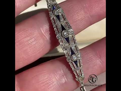 Vintage Milgrain Two Tone Round Cut Blue & White Sapphire Tennis Bracelet For Women
