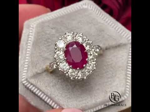 Unqiue Lab Ruby Sapphire Oval Cut Halo Engagement Ring