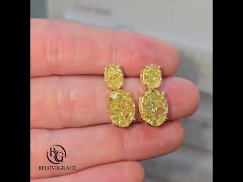 Classic Luxury Jewelry Yellow Gold Oval Cut Canary Sapphire Drop Earrings For Women