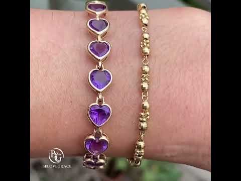 Vintage Bezel Yellow Gold Heart Cut Amethyst Sapphire Tennis Bracelet For Women