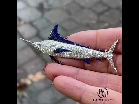 Swordfish Pave Setting Round Cut White Sapphire Brooch