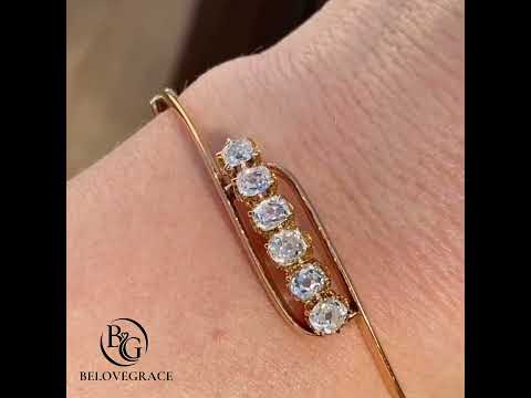 Luxury Jewelry Unique Design Golden Cushion Cut White Sapphire Bangle Bracelet For Women