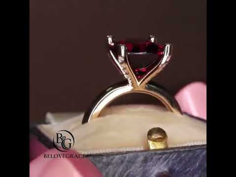 Yellow Gold Solitaire Cushion Cut Garnet Sapphire Engagement Rings