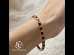 Classic Yellow Gold Baguette Cut Ruby Sapphire Tennis Bracelet For Women